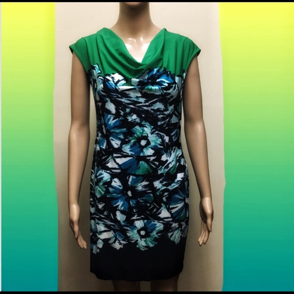 BCBGMAXAZRIA Floral Print Cowl Neck Sheath Dress S